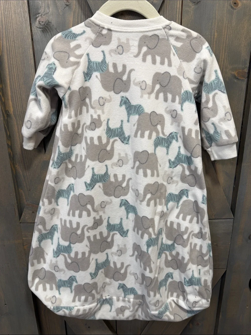 Carter's White Sleep Sack with Gray Elephants and Teal Zebras